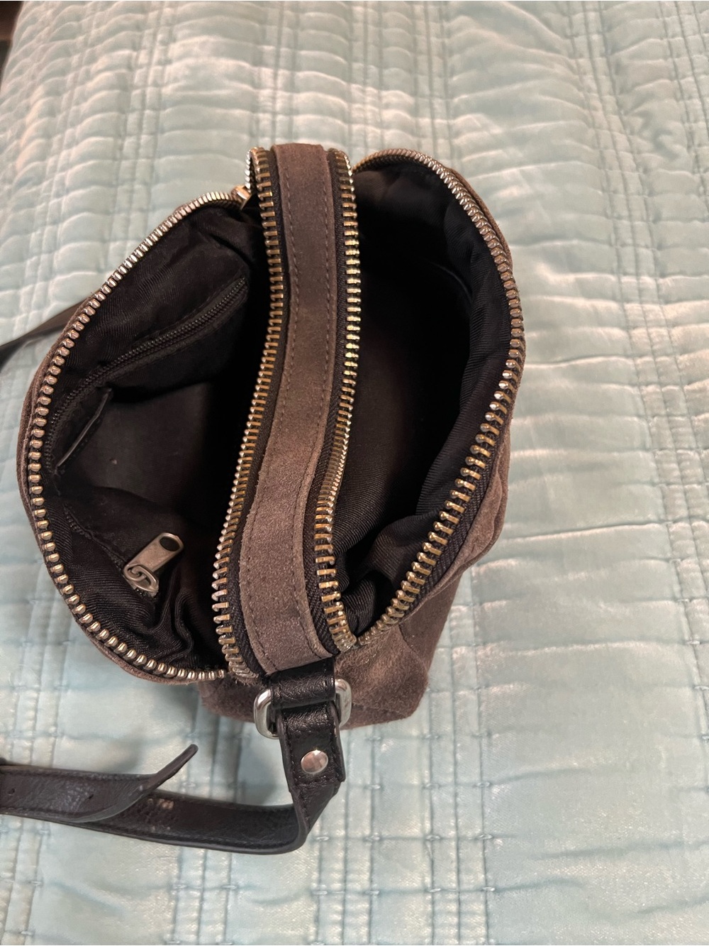 silence + noise Gray Suede Crossbody Bag with Black Trim